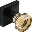 Champagne Gold Dummy Door Knob Set  2 Pack Crystal Decorative Non-Turning Handles with Matte Black Square Rosette  Ideal for Closet, French Doors, Pantry, Cabinet