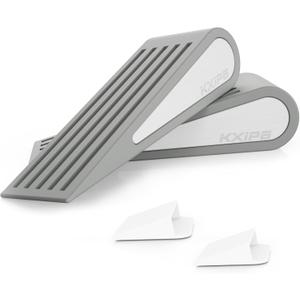 2 Pack Rubber Door Stopper Wedge - Grey Non-Slip Soft TPR High-Elastic & Zinc Alloy Metal Material Door Stops for Bottom of Heavy Duty Door Wall Protector for Home & School with Self Adhesive Holder (Gray)