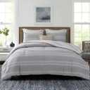 SLEEPBELLA Comforter Queen Size, 600 Thread Count Cotton Light Gray & White Stripes Reversible Pattern Grey Comforter Sets, Down Alternative Bedding Set 3Pcs (Queen, Grey Stripes)