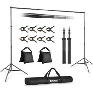EMART Backdrop Stand 10x7ft(WxH) Photo Studio Adjustable Background Stand Support kit with 2 Crossbars, 8 Clamps, 2 Sandbags and Carry Bag for Parties, Events Decoration, Wedding, Photography (10x7ft, Black)