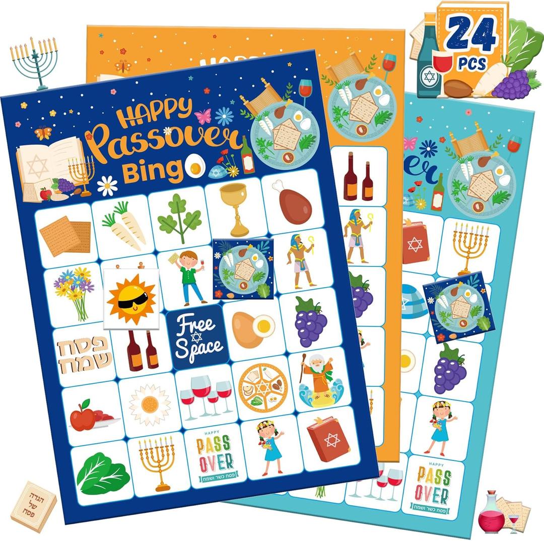 2 x Passover Bingo Passover Games for Adults with 24Pcs Passover Bingo Player Cards Passover Activities Games for Kids Family School Classroom Passover Party Favors
