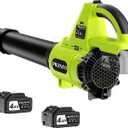 Leaf Blower Cordless with 2 x 4.0Ah Battery Operated and Fast Charger, 580CFM 180MPH Electric Leaf Blower, 3 Speed Mode, 20V Powered Handheld Blowers for Lawn Care, Blowing Leaves, Small Gravel, Green
