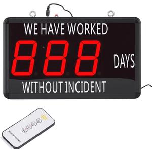 JIAWANSHUN Days Without Incident Sign,4.5" Electric Safety Scoreboard with Red LED Screen, Aluminum Bezel &Reset Key, Days Without A Lost Time Accident for Raising Safety Awareness 14x10x2 Inches
