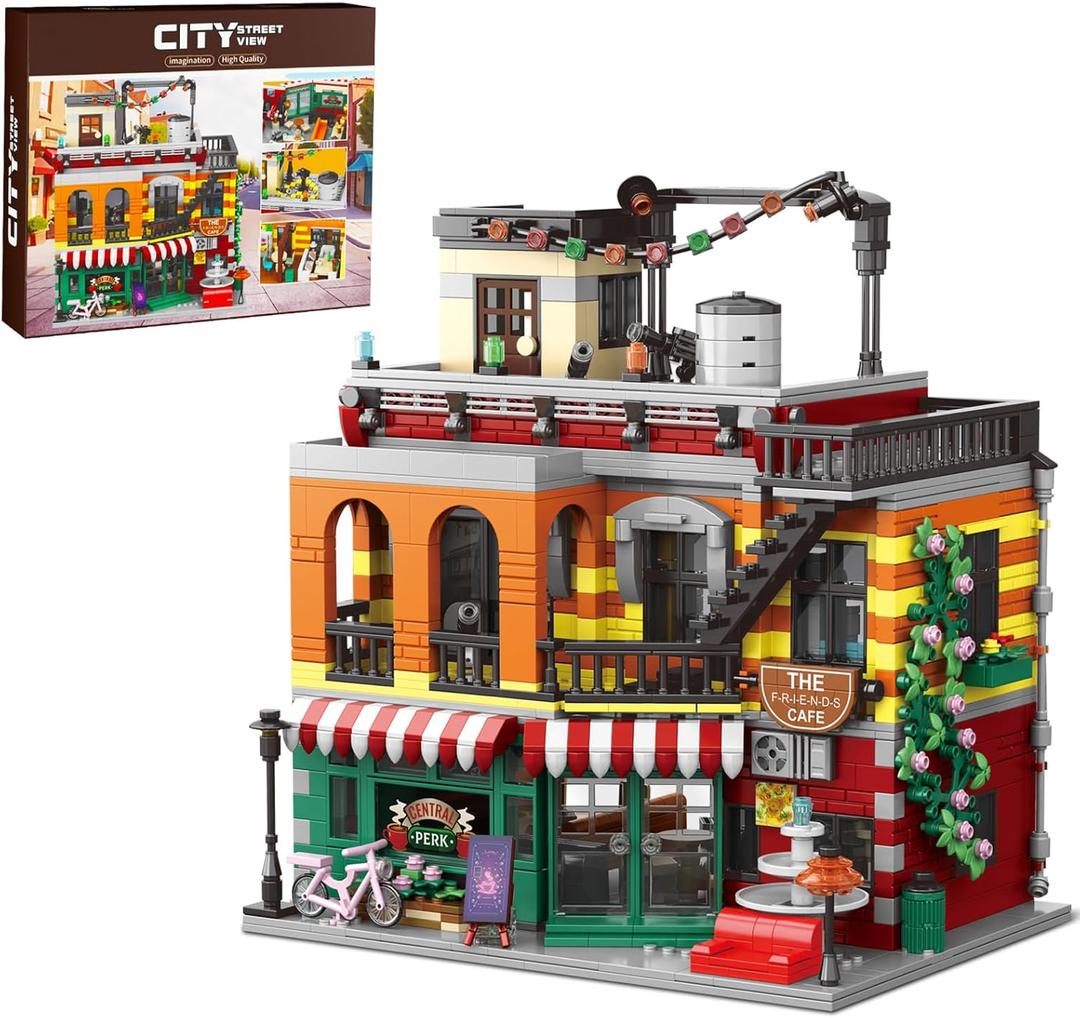 City Coffee House Mini Building Set, Three-Level Cafe Modern House Building Set- Not Compatible with Lego Houses and Buildings Sets for Adults & Ages 8+ Boys Girls (Compatible with Lego House)
