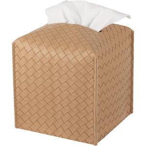 zoocatia Tissue Box Cover PU Leather Tissue Holder Square Facial Tissue Case Facial Paper Organizer Dispenser for Bathroom, Vanity Countertop, Tabletop, Car, Khaki