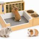 Rabbit Litter Box with Hay Feeder, Thick Wood, Waterproof Bunny Toilet