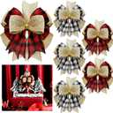 Chuangdi 6 Pcs Christmas Premade Bows for Wreaths Buffalo Plaid Bows Xmas Plaid Gift Bows Burlap Wreaths Bows Christmas Tree Topper for Wedding Holiday Thanksgiving(Black and White, Red and Black)