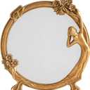 Vintage Gold Mirror Wall Decor - Small Vanity Mirrors, Antique Decorative for Desk Room, Frame Arched Victorian Decoration for Home Table, Standing Framed Art Gift for Furniture Living Bedroom, Oval (Style5)