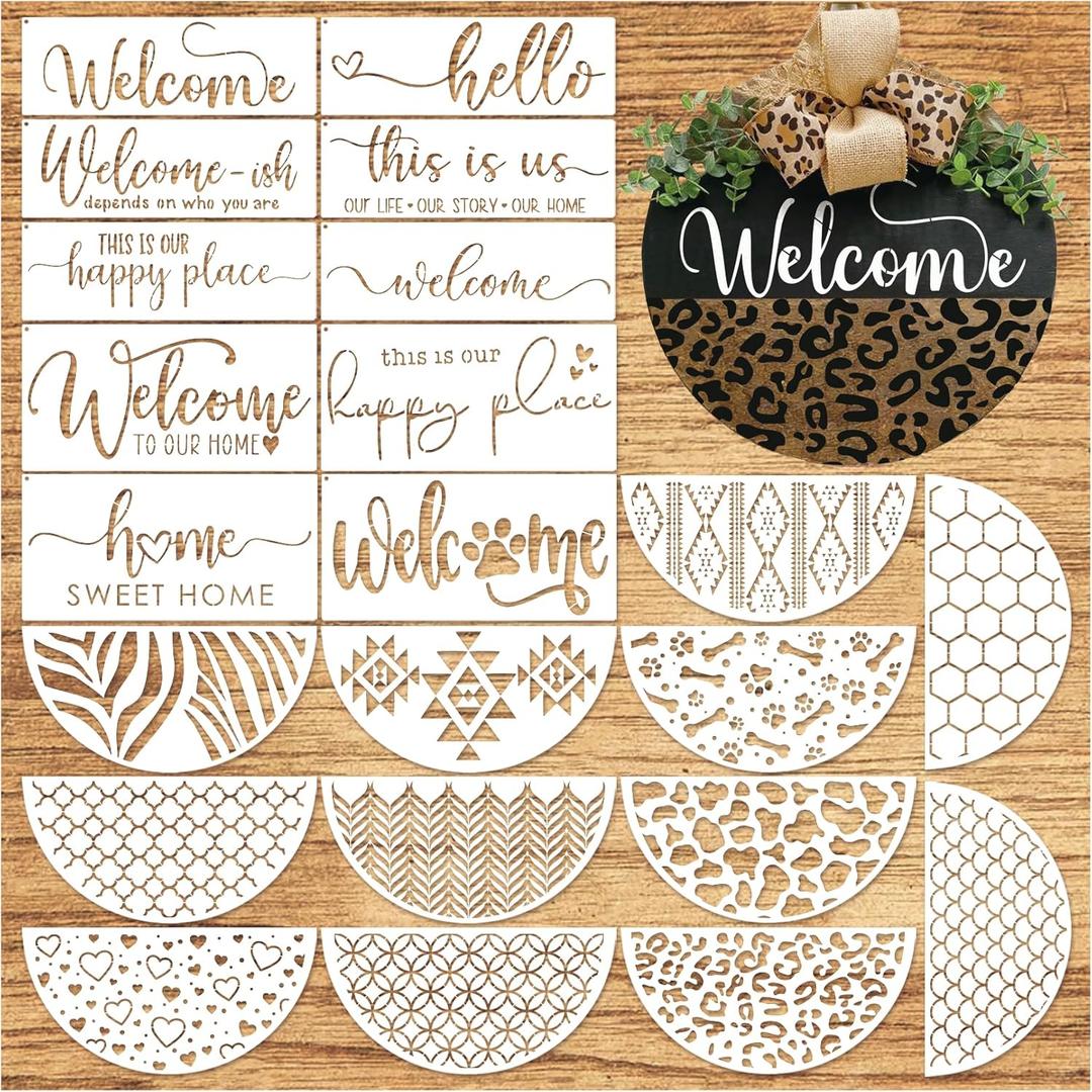 Welcome Stencils for Painting on Wood Doormat, Half Round Stencils for Crafts Reusable for Door Mats Furniture Sign Canvas DIY (hafl22)