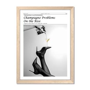 Framed Newspaper Wall Art, Champagne Problems Poster Black and White Vintage Aesthetic Canvas Print Picture, Fashion Glam High Heels Cocktail Glass Wall Decor for Bar Apartment Girls Room 16x24 inch