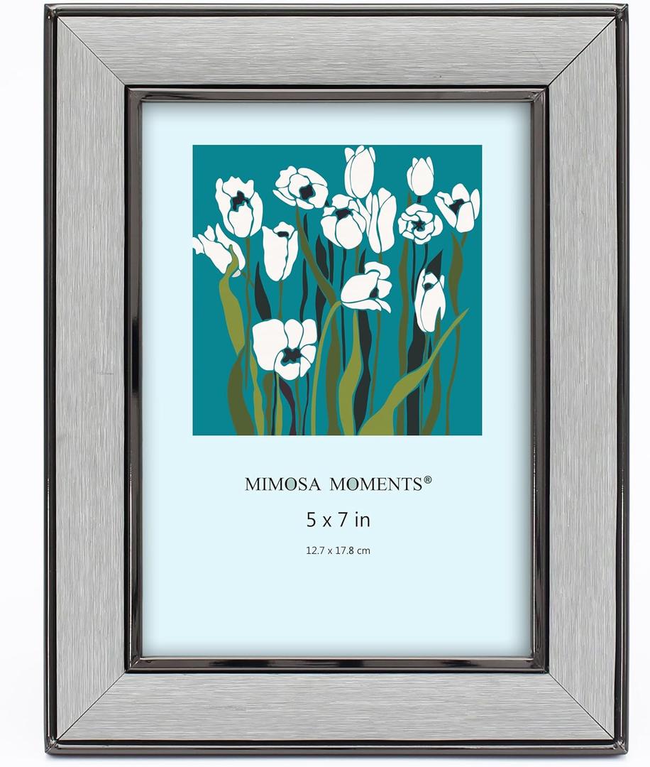 MIMOSA MOMENTS Gun Metal5x7 Picture Frame With Light Grey Wood-Look Texture Profile, abelop Photo Frame Display Horizontal or Vertical 5x7 photo