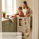 Toddler Tower for Kids, Adjustable Wooden Standing Tower & Kitchen Step Stool, Anti-Tip Montessori Tower with Removable Safety Rails & Non-Slip Steps - Sustainable Reclaimed Wood (White)