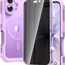 Diaclara Magnetic Designed for iPhone 17 Case 6.3'' [Full Camera Protection] Full Body Bumper with Privacy Screen Protector, [Compatible with MagSafe] Military Drop Proof Phone Case, Lavender Purple