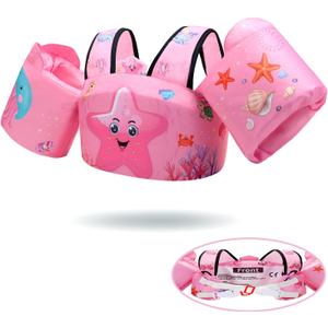 Toddler Floaties Kids Swim Vest for 22-66 Pounds Boys-Girls Water Wings Kids Pool Floaties for 2-6 Years Old Child Swim Learning Trainning (Pink-Starfish)