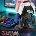 Controller Headset Stand with 10 Color Light Modes - RGB Headphone Holder for PS5, Xbox, Switch - Gaming Room Decor, Desk Organizer for Gamers