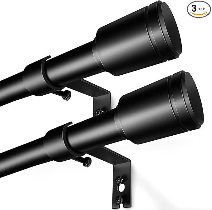5/8” Diameter Curtain Rods 3045 Inch, for 3039 Inch Windows, Adjustable Splicing Black Curtain Rods for Windows with Brackets, Window Rod Long Small Curtains Rod, 2 Pack