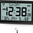 Amgico Digital Wall Clock,10.5" Large Display Atomic Clock, Battery Operated,Digital Calendar Auto Setting with Indoor Temperature, Humidity,Date,Day,Auto DST Desk Clock for Elderly Bedroom Classroom (Small)