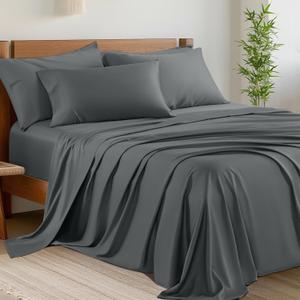 Shilucheng 6 Piece King Sheet Sets, Cooling Sheets, Blend Rayon Derived from Bamboo, Deep Pocket Up to 16", Breathable & Soft Bed Sheets, Hotel Silky Bedding Set, Dark Grey (King (6 Piece Set), 01 - Dark Grey)