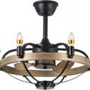 23" Black Candle Ceiling Fan with Lights Remote Control,Modern Rustic Farmhouse Ceiling Fan,Bladeless Caged Ceiling Fan with Light,Reversible, 6004M (23 inch)