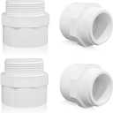 4Pcs 2"White 2-Way PVC Pipe Coupling Adapter Hex Nipple NPT Male Thread Coupling Adapter Connectors for 2 Inch PVC Pipe Socket x NPT Male