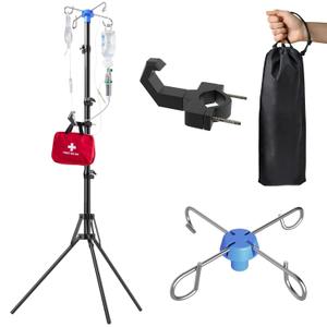 Foldable IV Pole Stand with 4 Hooks,Travel Portable Tripod IV Pole Holder with Adjustable Height for Home Care and Travel