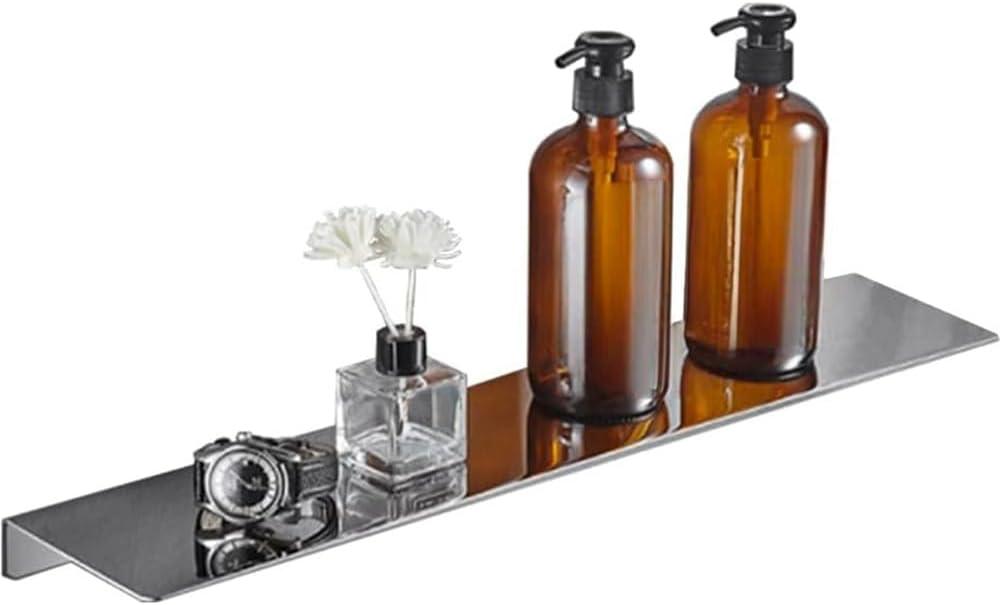 16Inch Stainless Steel Wall Mounted Floating Shelf Drilling or Shelf Adhesive Modern Room Decor Wall Shelf Floating Shelf for Bathroom Bedroom Decor (Chrome)