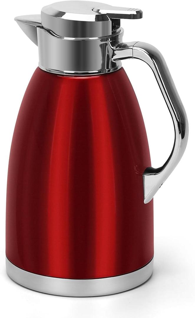 61oz Thermal Carafe for Hot Liquids - Insulated Stainless Steel Dispenser for Coffee, Tea, Hot Water - 12h Heat Retention (Red)
