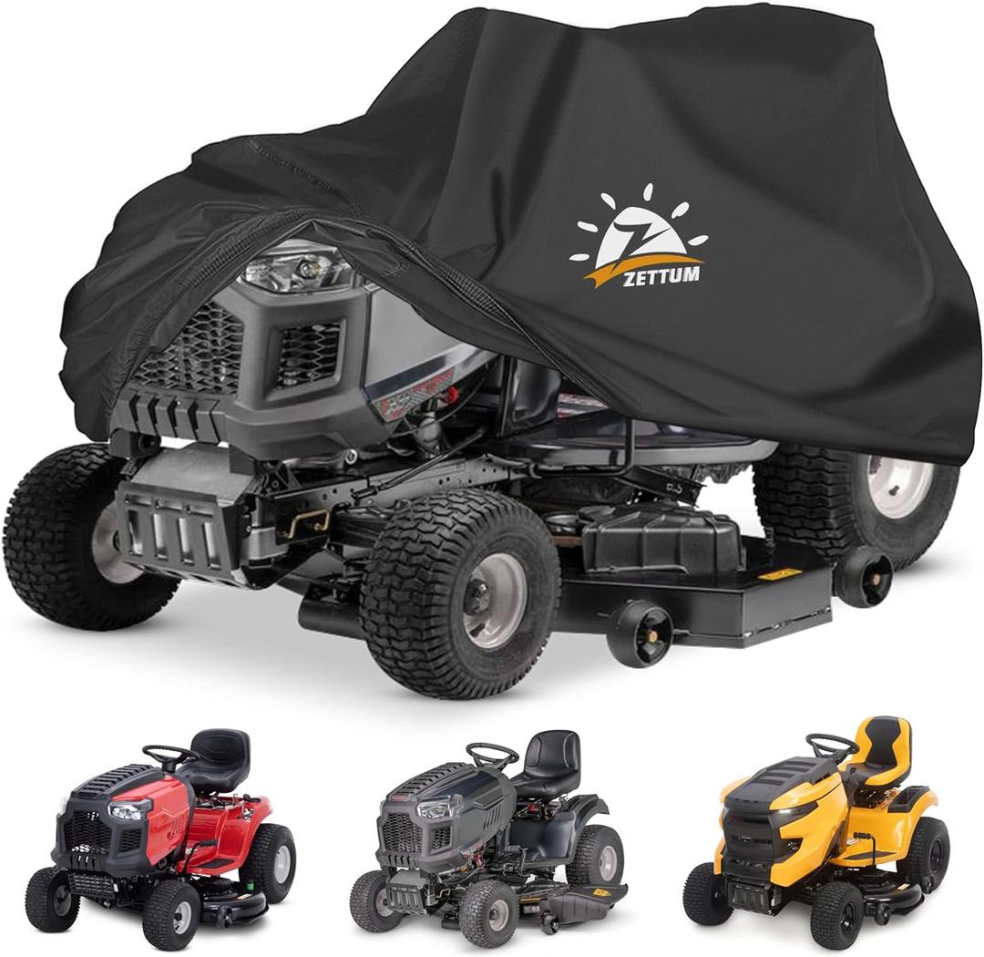 Zettum Riding Lawn Mower Cover - Lawn Tractor Covers Waterproof & Heavy Duty, 600D Outdoor Mower Cover Universal fit with Storage Bag for John Deere, EGO, Toro, Craftsman, Husqvarna, Honda and More, Senior Black - Riding Mower
