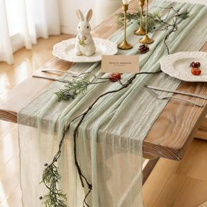 Keketoarrange Sage Green Table Runner Easter Decor Cheesecloth 120 Inch 10 FT Rustic Boho Cheese Cloth Runner for Wedding Baby Shower Bridal Shower Sheer Gauze Centerpiece Spring Home Decorations