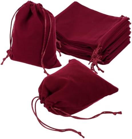uxcell 16  Pcs Velvet Drawstring Bag, 5 x 6 Inch Jewelry Velvet Pouches Gift Bags for Wedding Party Favor Candy Jewelry Packaging Organizing Storage, Wine Red