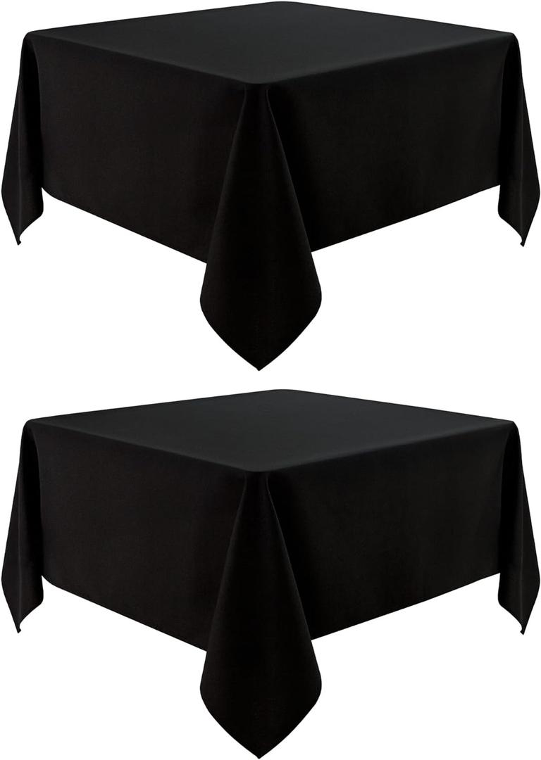 2 Pack Square Table Cloth 52X52 Inch Black Washable Fabric Tablecloth Polyester Solid Dining Table Cover for Birthday Party Dinner Holiday Outdoor Indoor