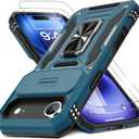 DEERLAMN Case for iPhone Air 6.5-Inch with Slide Camera Cover+Screen Protector(2 Packs), Rotated Ring Kickstand Military Grade Shockproof Protective Cover-Light Blue