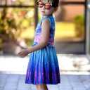 Funnycokid Girls Dress Summer Sleeveless Sundress Birthday Outfit Twirly Mermaid Party Kids 4-15 Years (6-7 Years, Mermaid Tail Neon Blue)