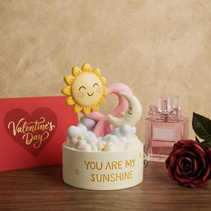 You are My Sunshine Musical Figurine, Wind-Up Music Box, Romantic Love Gift with Smiling Sun & Moon, Hand-Painted Pastel Keepsake for Valentines Day, Home Decor for Girlfriend, Wife, Anniversary