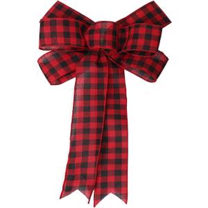 BinaryABC Red Black Plaid Christmas Bow, Tree Topper, Bowknot Ornaments, Wreath Bow, Decorations,1  pack