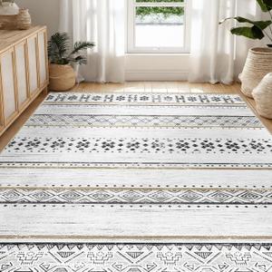 BESTSWEETIE 5x7 Area Rugs for Living Room Washable Moroccan Farmhouse Neutral Geometric Low Pile Non-Slip Soft Print Pattern Rug for Bedroom Kitchen Dining Room Entryway Black/Brown (5'3" x 6'11" (Rectangular))