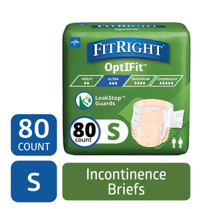 FitRight Adult Incontinence Briefs, Diapers with Tabs, Ultra Absorbent, Small, 20in to 33in, 80 Count