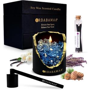 Scented Candles for Home Decor, Handmade Vanilla Soy Candles for Home Scented, Elegant Snuffer and Decorative Matches, Cedar Lavender Aromatherapy, Unique Gift Set for Special Occasions, Blue