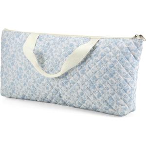 Empty Mahjong Bag 21.6 x 9.8 x 3.2 Inches Thickened Quilted Blue Printed Floral Carrying Bag Portable American Tiles Bags for Mahjong Lover Gift(Floral, Light Blue)