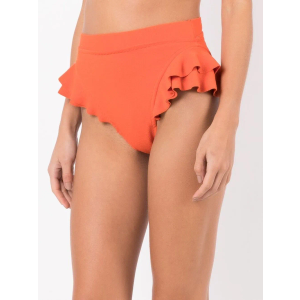 WDIRARA Women's Ruffle Bikini Bottoms High Waist Full Coverage Swim Briefs Bathing Suit Beachwear Orange Large