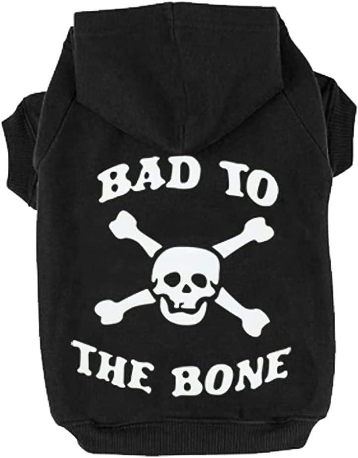 EXPAWLORER Dog Hoodie Sweater - Bad to The Bone Dog Sweatshirt Skeleton Costume, Warm Fleece Lined Pet Clothes with Leash Hole, Fall Winter Cozy Soft Pet Outfit Coat for Medium Dogs, M (Skull)