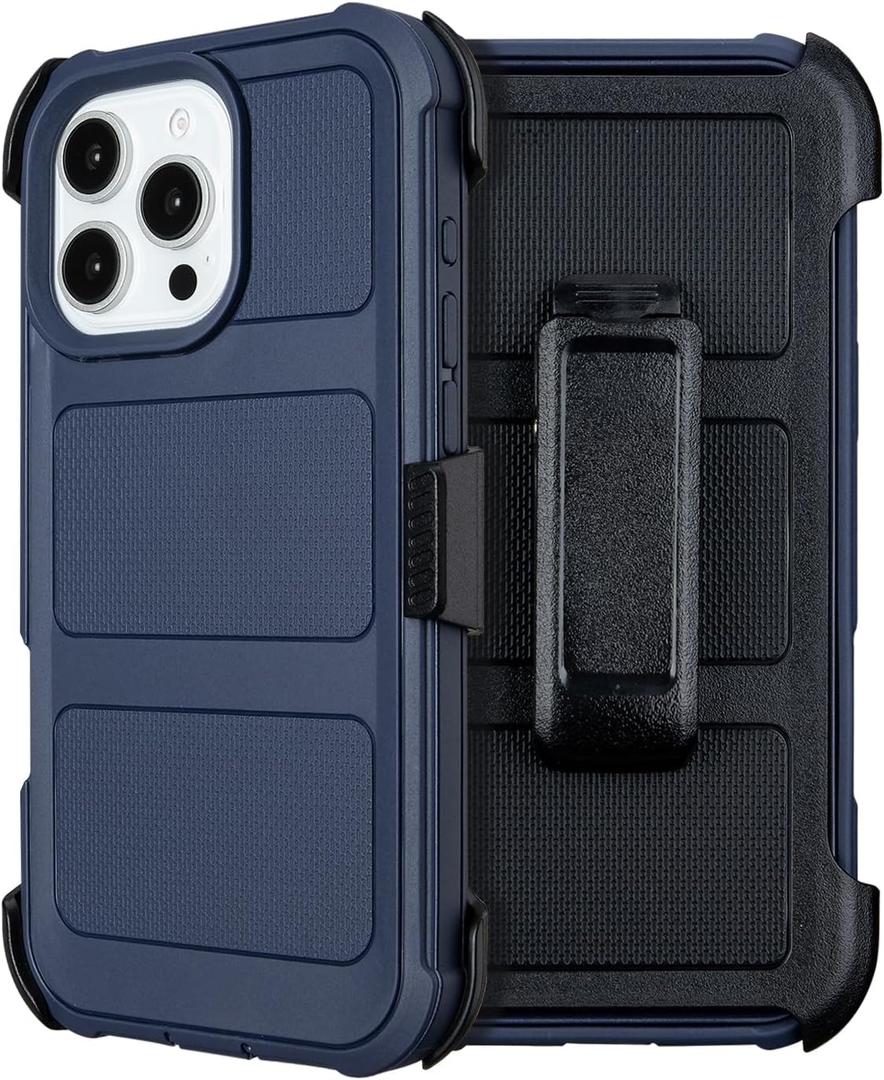 Shockproof Defender Case for iPhone 16 Pro Max with Holster, Heavy Duty Rugged with Stand, for Protective Phone Case iPhone 16 Pro Max Case Blue
