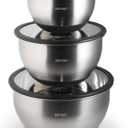 Premium Quality/Heavier Gauge Metal Mixing Bowls Stainless Steel Mixing Bowls with Lids Set 3-Piece Dishwasher-Safe Clear Glass Lids, No Plastics