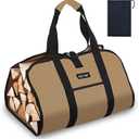 Goture 16oz Waxed Canvas 38.5×18 inch Firewood Carrier Heavy Duty Log Carrier Large Firewood Bag with Open-Side Firewood Storage Tote for Camping Indoor Black with Kindling Bag