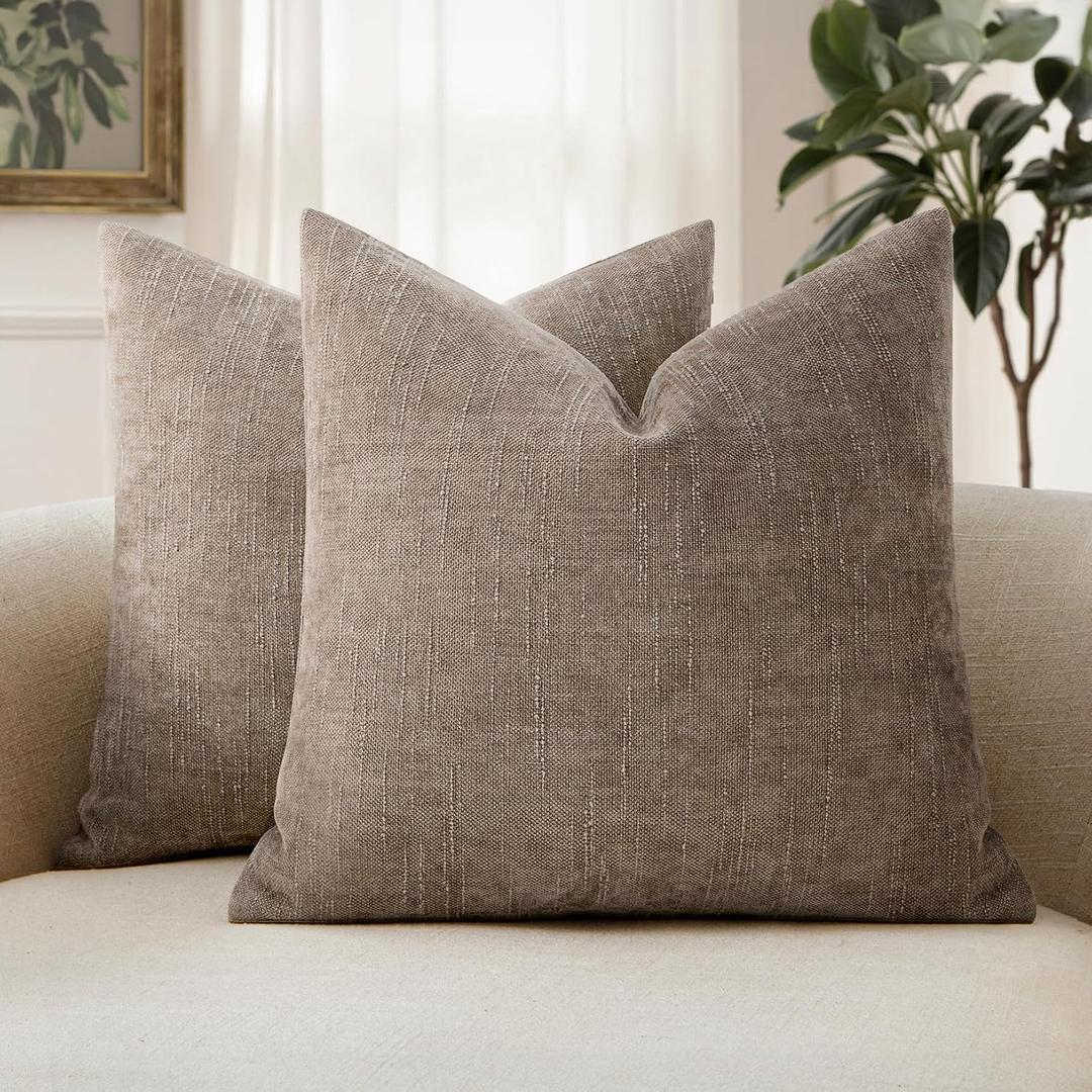 MIULEE Pack of 2 Decorative Throw Pillow Covers Soft Chenille Throw Pillows Solid Textured Cushion Covers for Couch Sofa Bedroom Living Room 20x20 Inch,Light Taupe