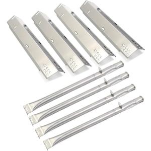 Grill Replacement Parts Kit Replacement for Dyna glo DGH485CRP, DGH485CRP-D 4 Burner, DGH474CRP 5 Burner Gas Grill, Stainless Steel Grill Heat Plates and Grill Burners, 4 Pack