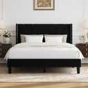 Novilla Queen Size Bed Frame, Queen Bed Frame with Headboard, Velvet Upholstered Wing Side Headboard, No Box Spring Needed, Heavy Duty Feet, Easy Assembly, Black Velvet