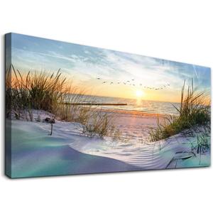 Canvas Wall Art For Living Room Large Size Wall Art Decor For Bedroom Blue Ocean Beach Landscape Paintings Poster Prints Artwork Office Decorations Seascape Wall Pictures Modern Room Home Decor Works (40L" x 20W")
