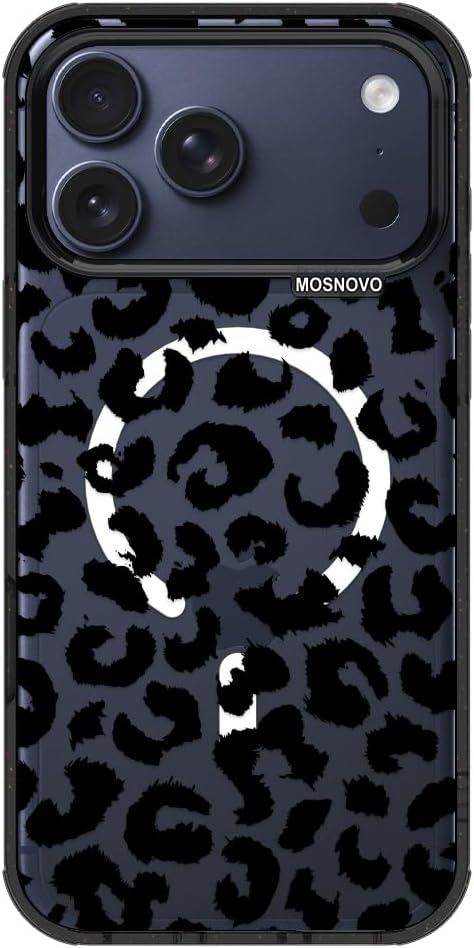 MOSNOVO for iPhone 17 Pro Max Case | Compatible with Magsafe | Military Grade 10ft Drop Tested | Camera Control | Clear Black with Clear - Black Leopard Print Design