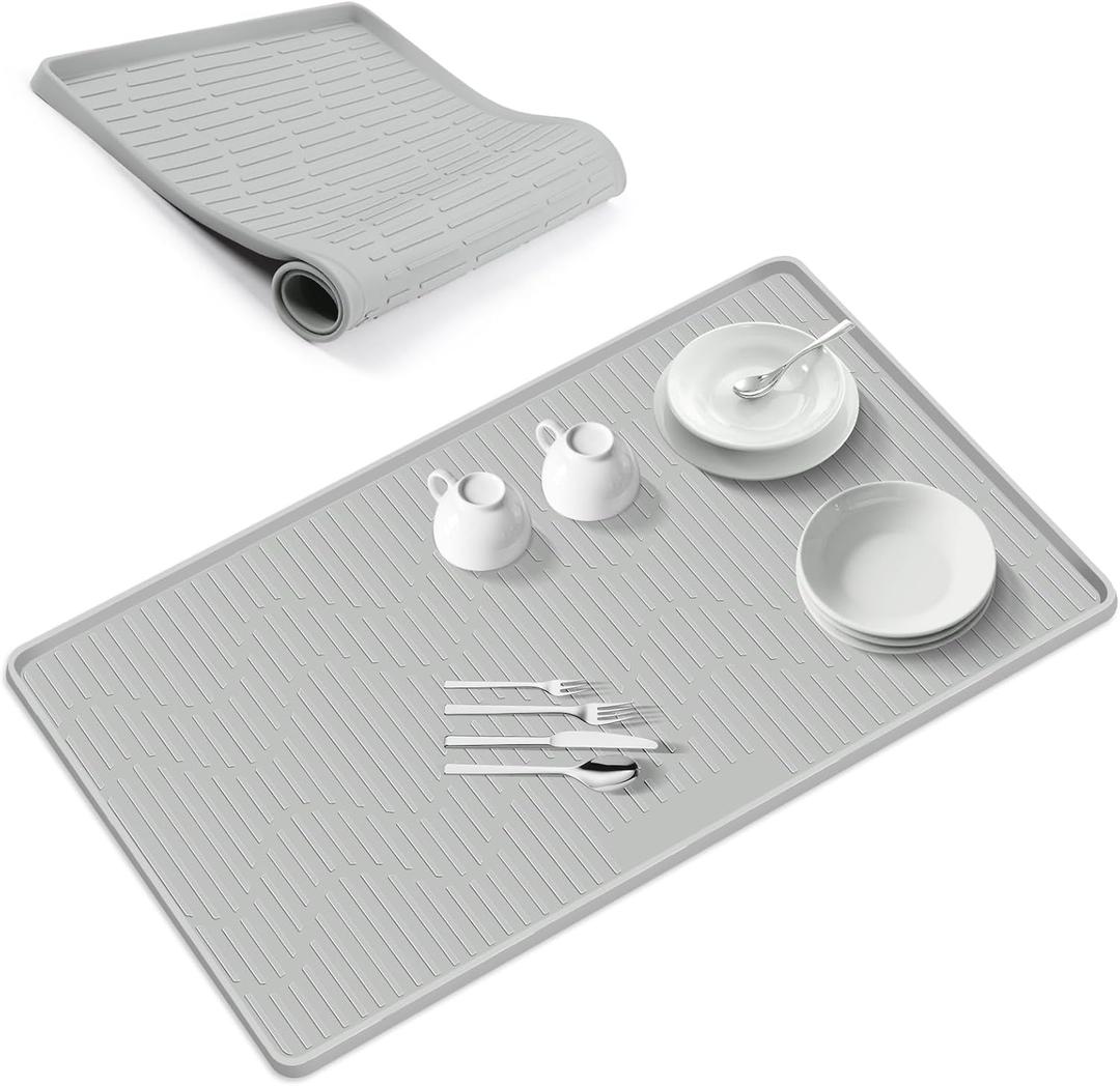 24" x 24" Silicone Dish Drying Mat for Kitchen Lanstics Drying Kitchen Mat Versatile Silicone Mat for Dishes Non-Slip Drying Mat Fast Dry Kitchen Counter Drying Mat for Home Coffee Bar Accessories